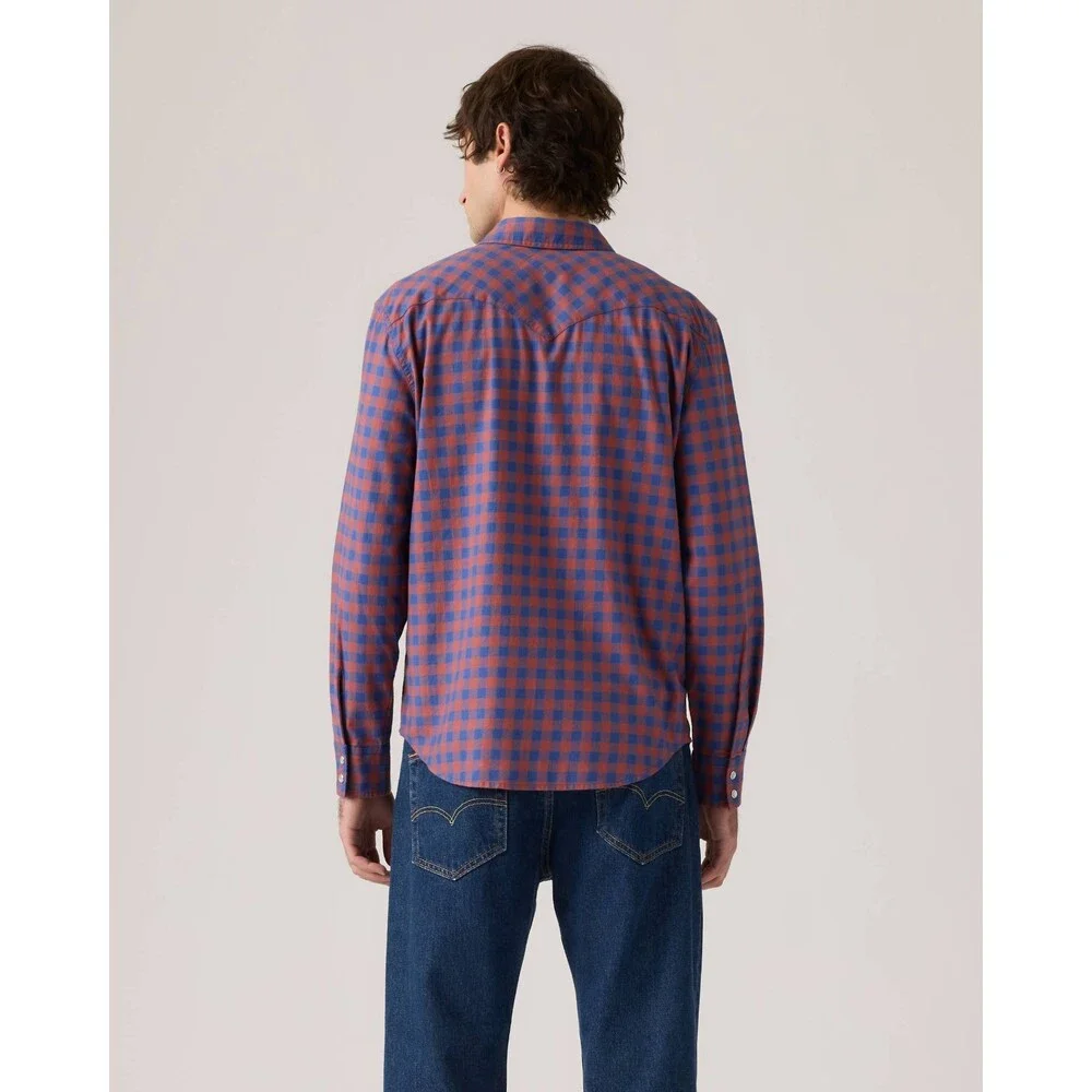 Levi's Classic Western Shirt Men's Large Blue Plaid Twill Button Up JAX1814